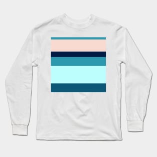 A delightful combination of Oxford Blue, Deep Sea Blue, Sea, Pale Cyan and Pale Pink stripes. Long Sleeve T-Shirt